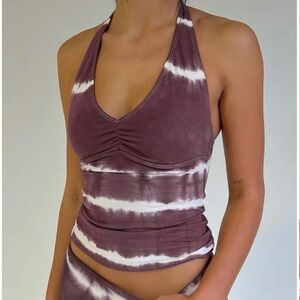 Frankies Bikinis Matilde Halter Tie Dye Top Brown